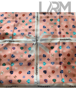 Chanel Bow Print Silk Square Scarf 90x90cm Pink 2021