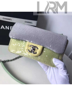 Chanel Sequin Small Flap Bag A57412 Grey,Yellow & Green 2018