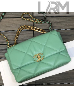 Chanel 19 Shiny Goatskin Large Flap Bag AS1161 Green 2021  