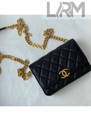 Chanel Grained Calfskin & Gold-Tone Metal Clutch with Chain AP2333 Black 2021