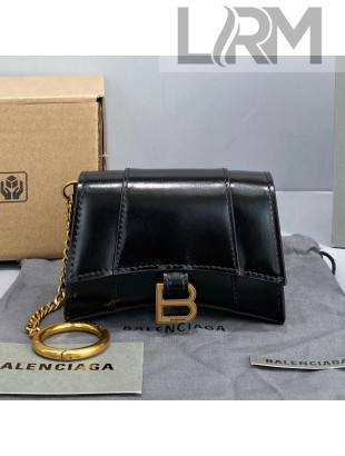 Balenciaga Hourglass Card Case with Chain in Black Smooth Calfskin 2021 92789 