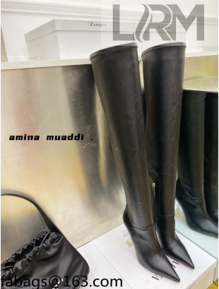 Amina Muaddi Calfskin Over-Knee High Boots 9.5cm Black 2021 111218