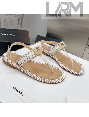 Chanel Braided Flat Thong Sandals White 2021