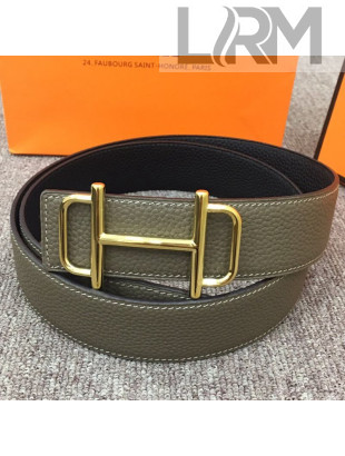 Hermes Saddle Reversible Calfskin Buckle Belt 38mm Grey 2019