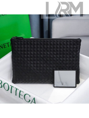 Bottega Veneta Woven Lambskin Medium Pouch Black 2021