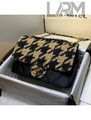 Chanel Quilted Calfskin and Houndstooth Tweed Medium Flap Bag AS1154 Black/Gold 2019