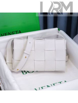 Bottega Veneta Cassette Small Crossbody Messenger Bag in Maxi-Woven Lambskin White 2020