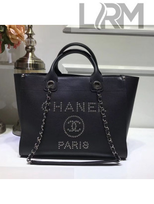 Chanel Deauville Grained Calfskin Medium Shopping Bag A57067 Black/Silver 2019