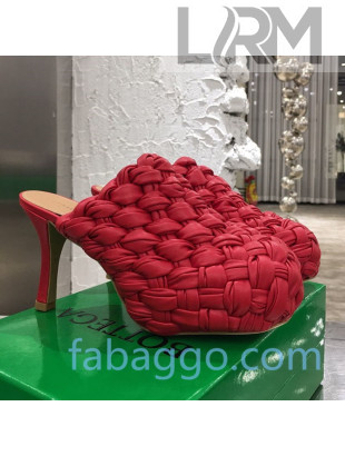 Bottega Veneta Bold Woven Lambskin Platform Mules 100mm Heel Red 2020