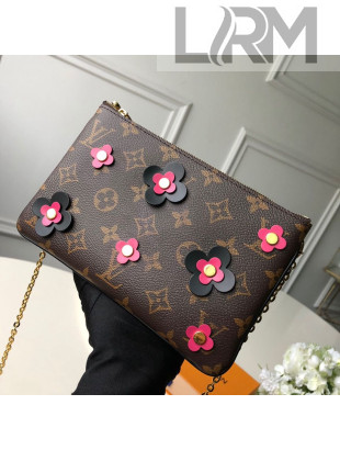 Louis Vuitton Blooming Flowers Pochette Double Zip Chain Wallet in Monogram Canvas M63905 Black 2019