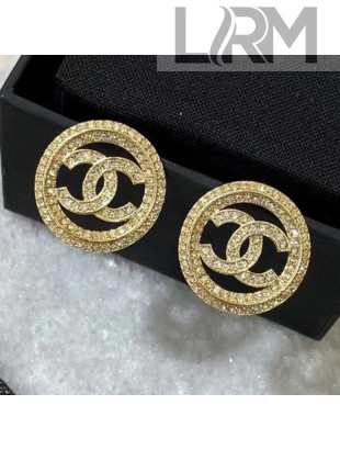 Chanel Crystal Round Stud Earrings 02 Gold 2020