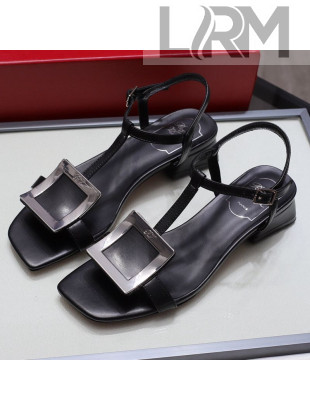 Roger Vivier Calfskin Square Buckle Sandals Black/Silver 2021