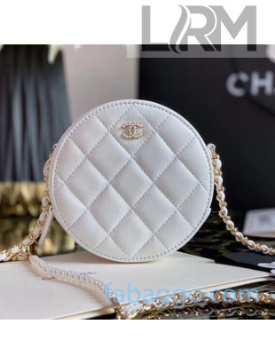 Chanel Quilted Leather Round Clutch with Chain and Pearl CC Charm AP0888 White 2020