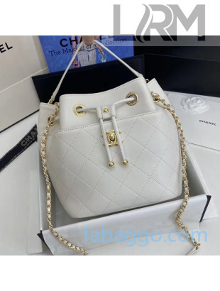 Chanel Quilted Calfskin Bucket Bag AS1988 White 2020