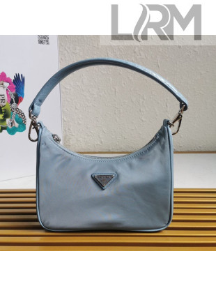 Prada Re-Edition 2005 Nylon and Crocodile Leather Hobo Bag 1BC204 Blue 2021