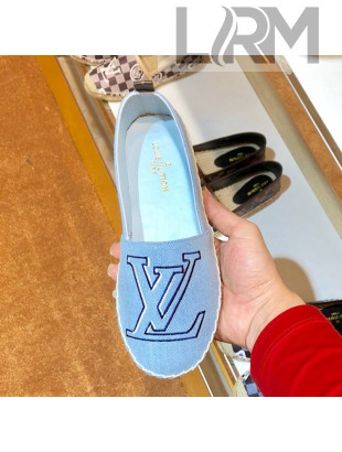 Louis Vuitton Seashore Oversize LV Flat Espadrilles 1A4VZK Blue Jean 2019