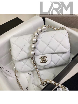 Chanel Lambskin Small Flap Bag with Imitation Pearls AS1436 White 2020