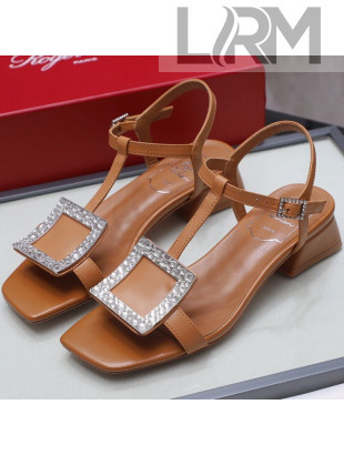 Roger Vivier Calfskin Crystal Buckle Sandals Brown 2021