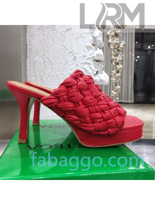 Bottega Veneta Board Woven Lambskin Platform Sandals 100mm Heel Red 2020