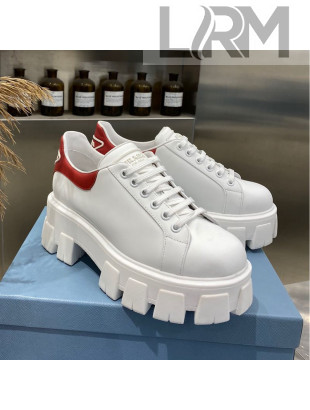 Prada Calfskin Platform Sneakers White/Red 2021