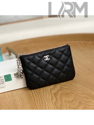 Chanel Grained Calfskin Mini Pouch with Charm A70119 Black/Silver 2022