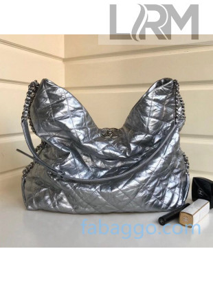 Chanel Crinkled Leather Maxi Hobo Bag All Silver 2020