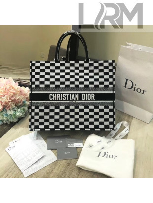 Dior Book Tote Bag in Black and White Embroidered Canvas 2018