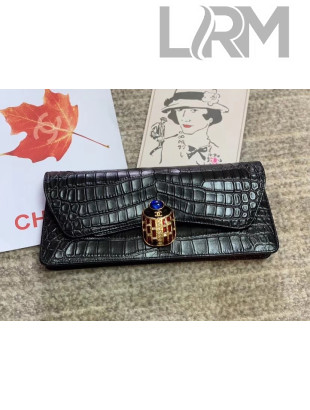 Chanel Metallic Crocodile Embossed Calfskin Beetle Evening Clutch AS0857 Black 2019