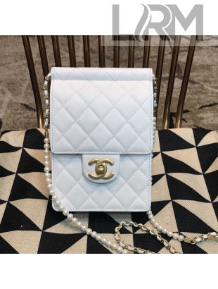 Chanel Lambskin Pearl Flap Clutch with Chain AP0367 White 2019