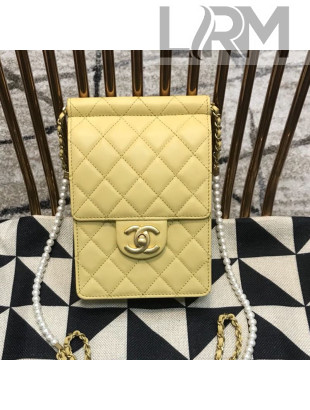 Chanel Lambskin Pearl Flap Clutch with Chain AP0367 Yellow 2019