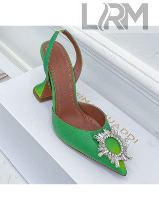 Amina Muaddi Iridescent Calfskin Crystal Circle Slingback Pumps 9.5cm Green 2021 10