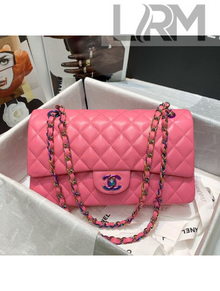 Chanel Lambskin & Rainbow Metal Medium Flap Bag A01112 Pink 2021