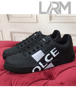 Dolce & Gabbana PORTOFINO Sneakers In Calfskin With Logo Tape Black 2020(For Women and Men)