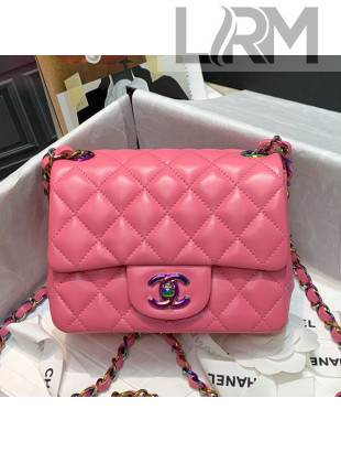 Chanel Lambskin & Rainbow Metal Sqaure Mini Flap Bag A35200 Pink 2021