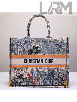 Dior Book Tote Large Bag in Blue Tropicalia Embroidered Canvas 2019