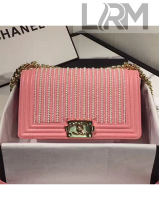 Chanel Pearl Calfskin Medium Boy Flap Bag A67085 Pink 2019