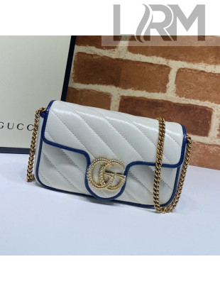 Gucci GG Diagonal Marmont Super Mini Bag 574969 White/Blue 2020