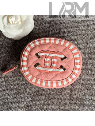 Chanel Calfskin Stripes Trim Classic Zipped Coin Purse Pink