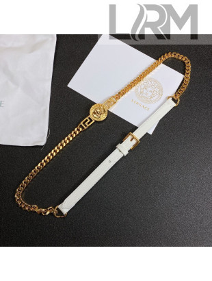 Versace Leather Chain Belt 1.5cm White/Gold 2021