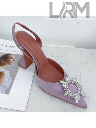 Amina Muaddi Silk Crystal Circle Slingback Pumps 9.5cm Purple 2021 26