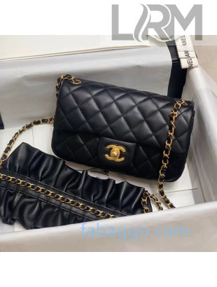 Chanel Romance Quilted Lambskin Small Flap Bag with ruffled Strap AS2204 Black 2020