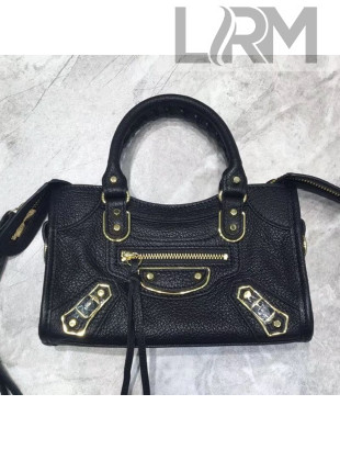 Balenciaga Classic Nano City Bag in Goatskin and Gold Hardware Black