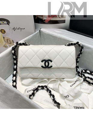 Chanel Matte Grained Calfskin Small Flap Bag AS2302 White/Black 2020