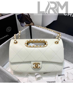 Chanel Gold-Tone Metal Chain Small Flap Bag AS1466 White 2020