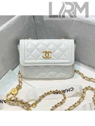 Chanel Shiny Crumpled Calfskin Mini Belt Bag A81035 White 2020