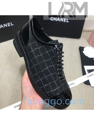 Chanel Checked Tweed and Patent Calfskin Lace-ups Shoes G36208 Black/White 2020