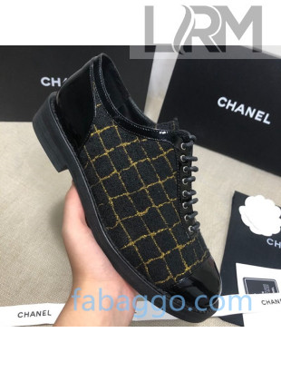 Chanel Checked Tweed and Patent Calfskin Lace-ups Shoes G36208 Black/Gold 2020