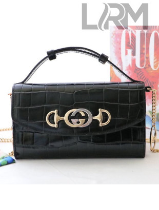 Gucci Zumi Crocodile Embossed Leather Mini Shoulder Bag 564718 Black 2019