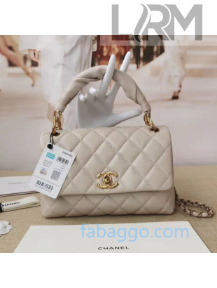 Chanel Quilted Lambskin Flap Bag with Twist Top Handle AS2044 White 2020