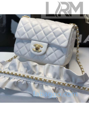 Chanel Romance Quilted Lambskin Mini Flap Bag with ruffled Strap AS2203 White 2020